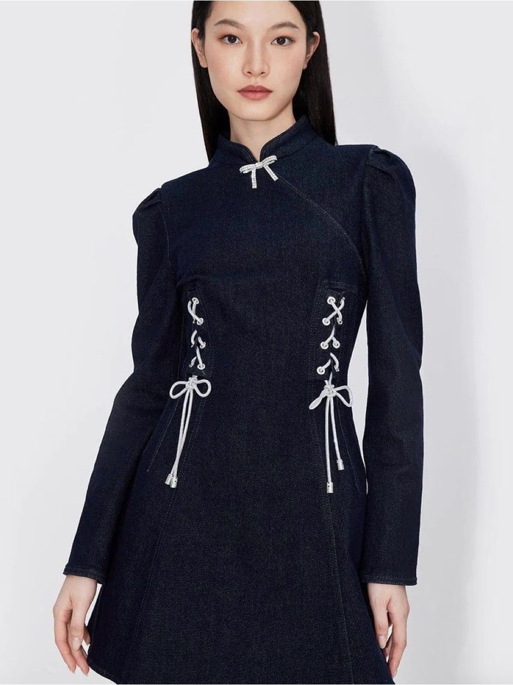 Miss Sixty Y2K Dark Denim Lace Up Mini Dress XXS